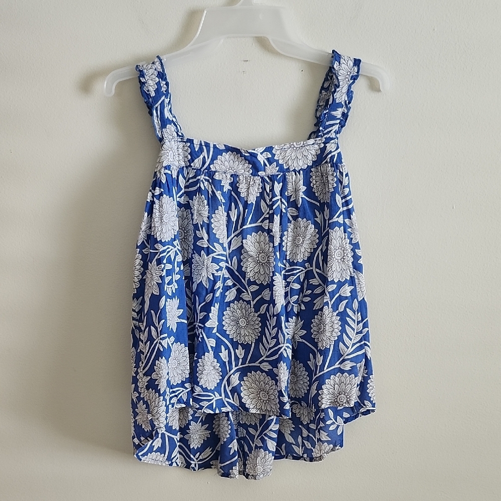 Bloomingdales Elan Tank Top Blue White Floral Top Babydoll Cottagecore Blouse